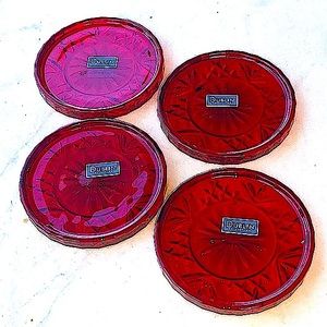 GODINGER DUBLIN RED CRYSTAL COASTERS SET OF 4 SHANNON